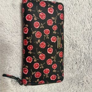 Kate Spade Black Wallet with Red Floral Design